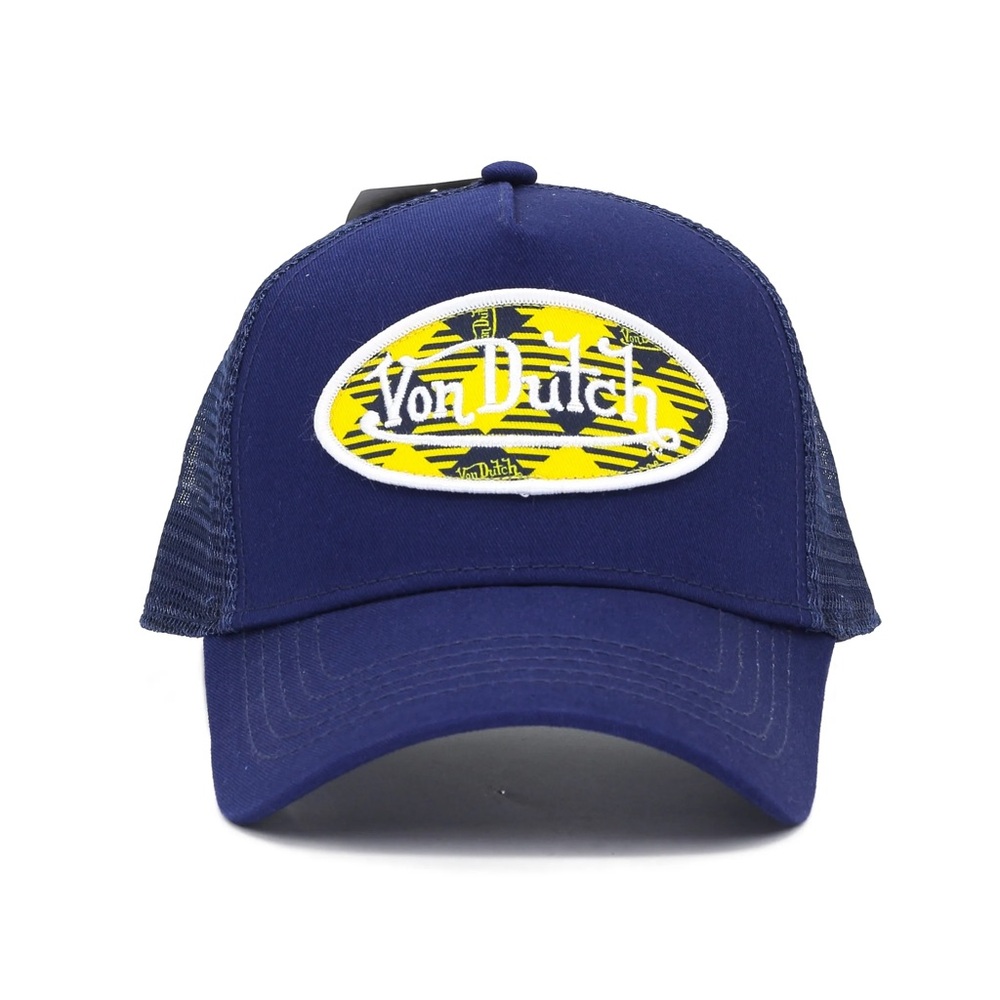 Von Dutch - Navy & Yellow w/ Plaid Logo Trucker Hat